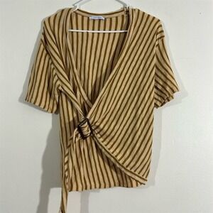 Zara Trafaluc Women's Striped Wrap Top Multicolor V-Neck Size M